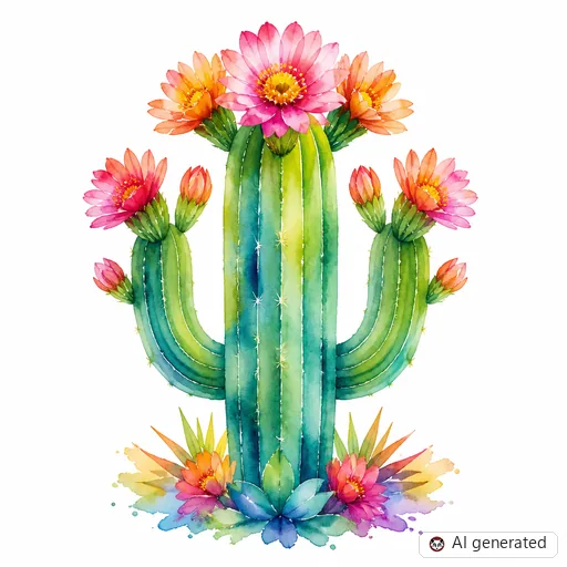 Cactus tattoo design in Watercolor style
