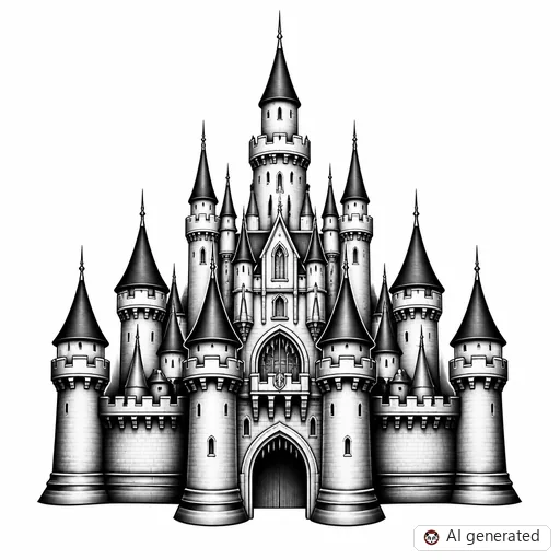 Castle tattoo design in Black & Grey style