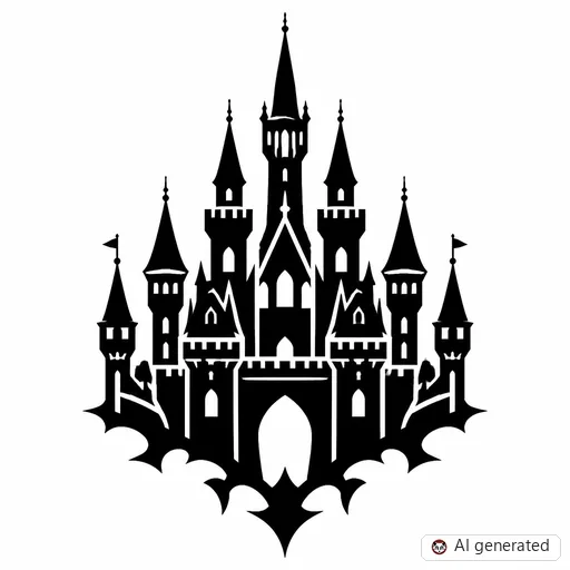 Castle tattoo design in Blackwork style