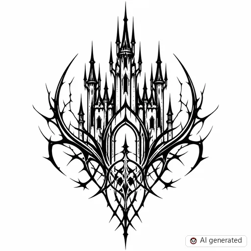 Castle tattoo design in Cybersigilism style