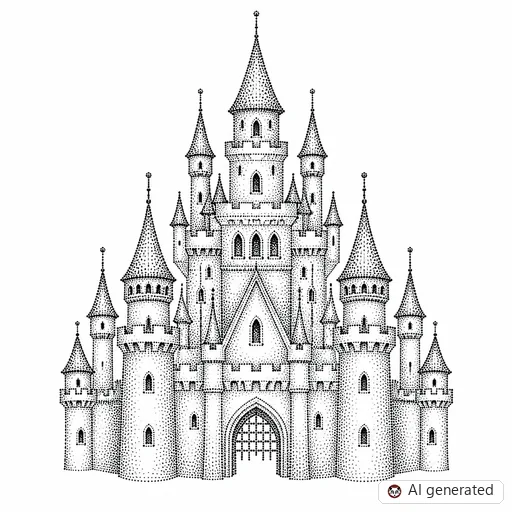 Castle tattoo design in Dotwork style