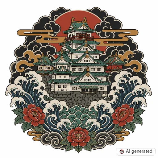 Burg-Tattoo-Entwurf im Stil Japanisch (Irezumi)