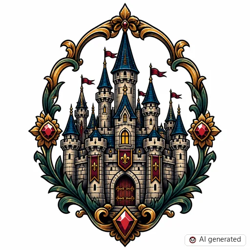 Burg-Tattoo-Entwurf im Stil Neo-Traditional