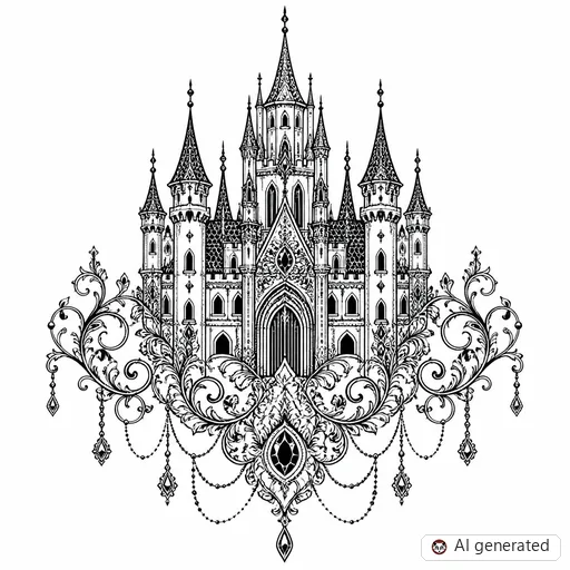 Castle tattoo design in Ornamental style