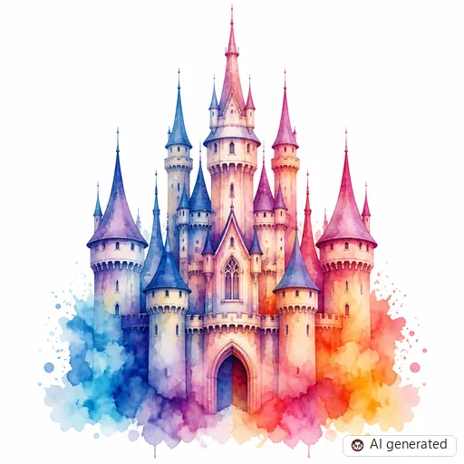 Castle tattoo design in Watercolor style