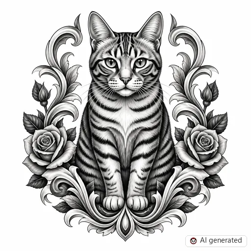 Katze-Tattoo-Entwurf im Stil Chicano