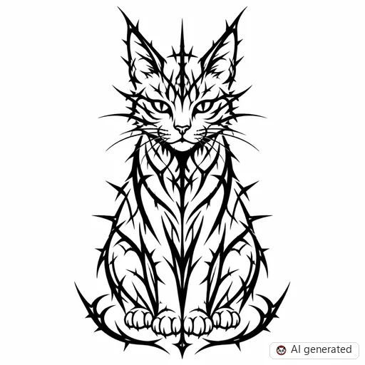 Cat tattoo design in Cybersigilism style