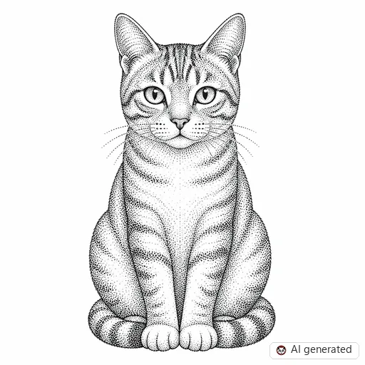 Cat tattoo design in Dotwork style