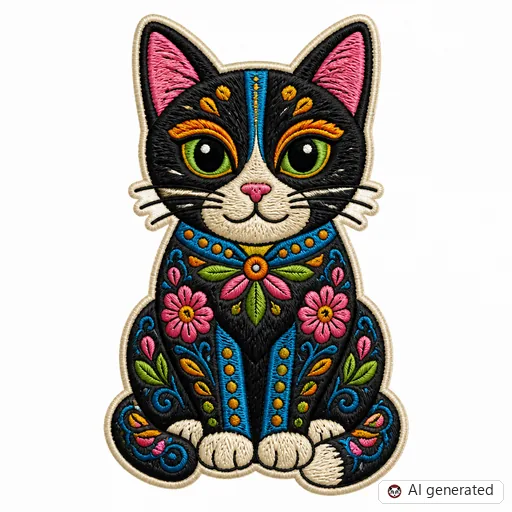 Diseño de tatuaje de Gato en estilo Bordado