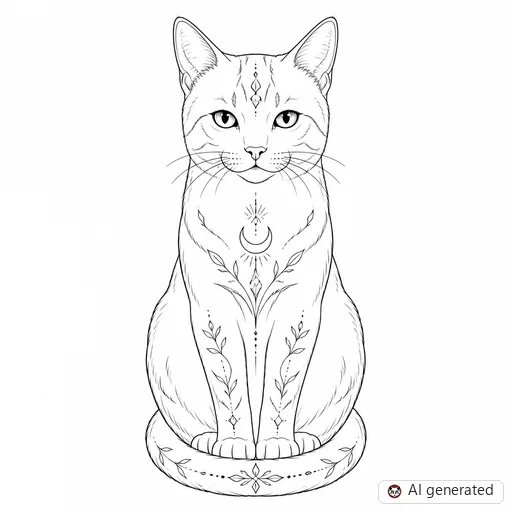 Cat tattoo design in Fine-Line style