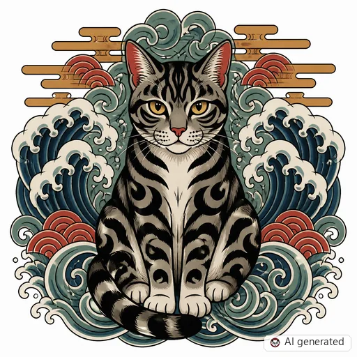 Katze-Tattoo-Entwurf im Stil Japanisch (Irezumi)