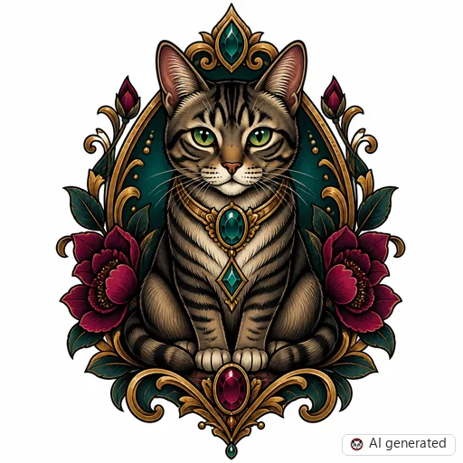 Katze-Tattoo-Entwurf im Stil Neo-Traditional