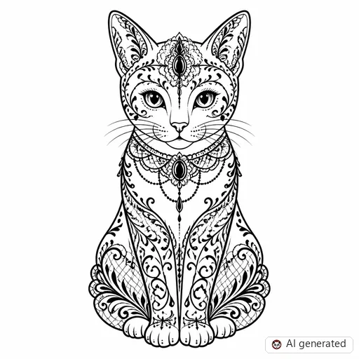 Cat tattoo design in Ornamental style