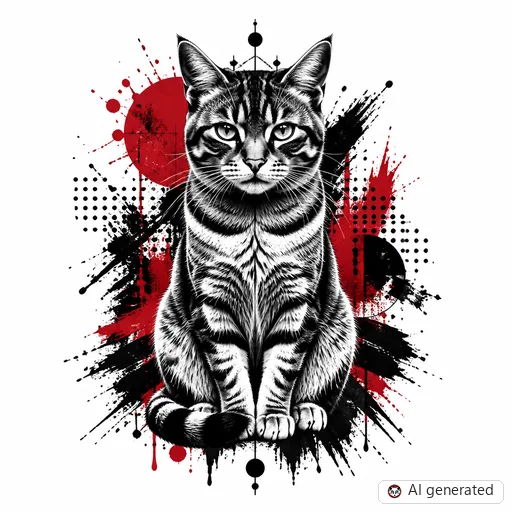 Cat tattoo design in Trash Polka style