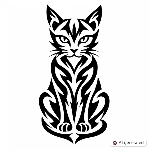Cat tattoo design in Tribal style