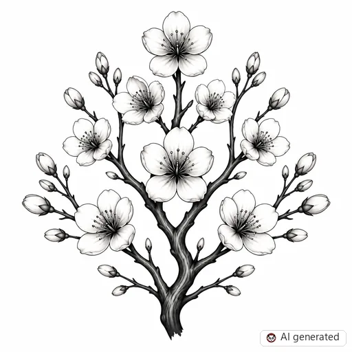 Cherry blossom tattoo design in Black & Grey style
