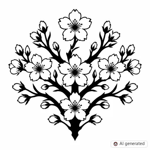Cherry blossom tattoo design in Blackwork style