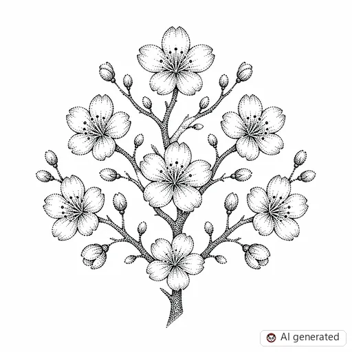 Cherry blossom tattoo design in Dotwork style