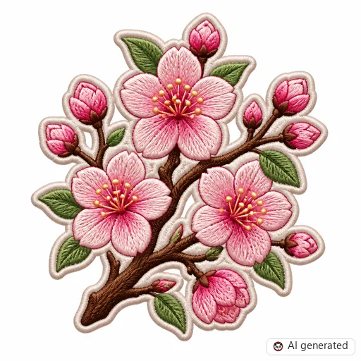 Diseño de tatuaje de Flor de cerezo en estilo Bordado