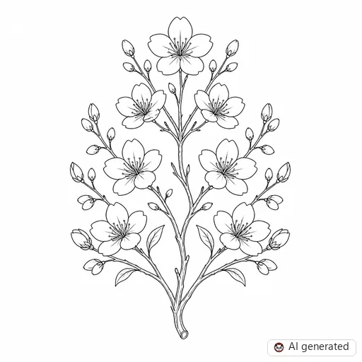 Cherry blossom tattoo design in Fine-Line style