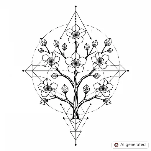 Cherry blossom tattoo design in Geometric style