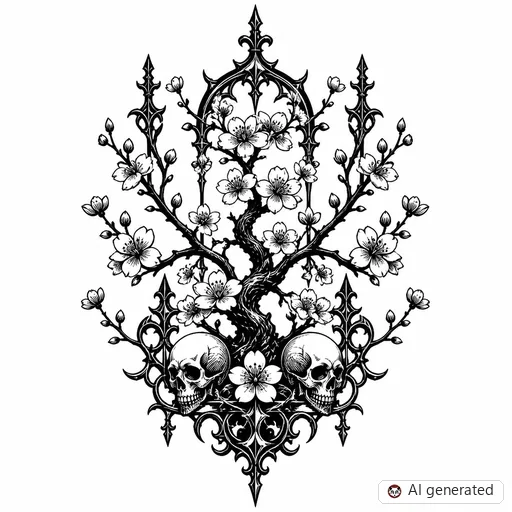 Disegno di tatuaggio Fior di ciliegio in stile Gothic