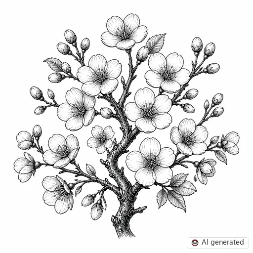 Cherry blossom tattoo design in Illustrative style