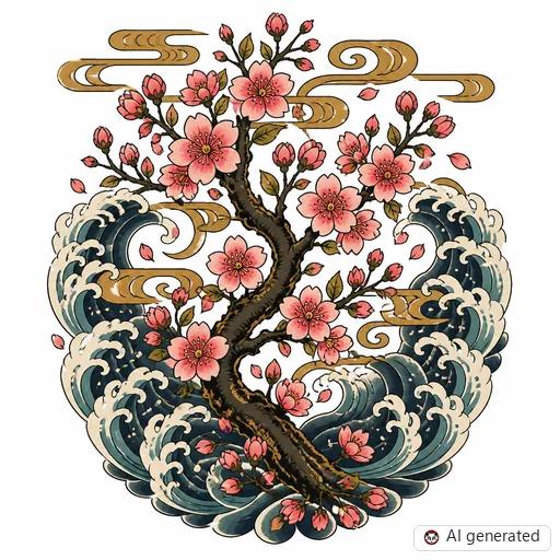 Kirschblüte-Tattoo-Entwurf im Stil Japanisch (Irezumi)