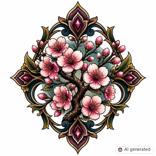 Kirschblüte-Tattoo-Entwurf im Stil Neo-Traditional