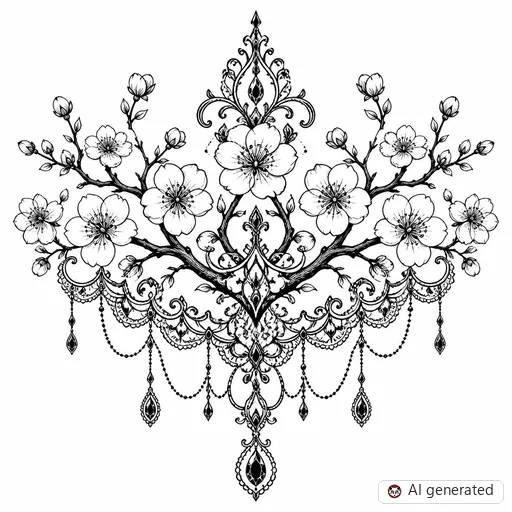 Cherry blossom tattoo design in Ornamental style