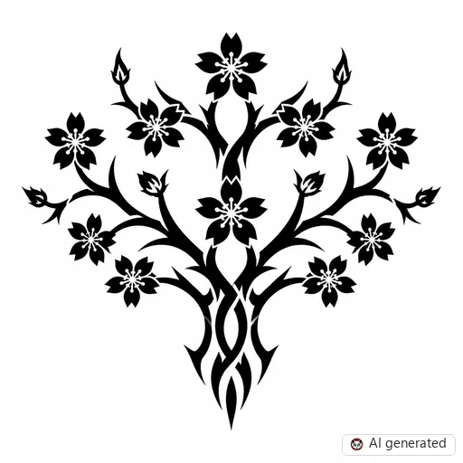 Cherry blossom tattoo design in Tribal style