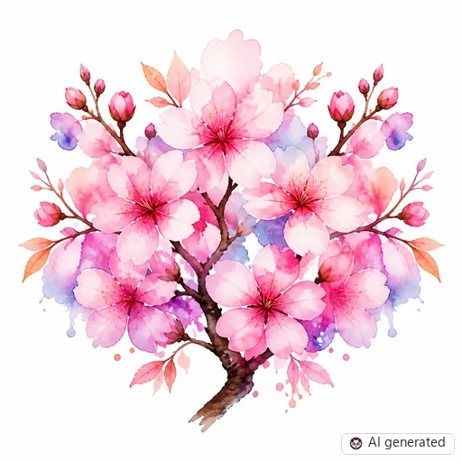 Cherry blossom tattoo design in Watercolor style
