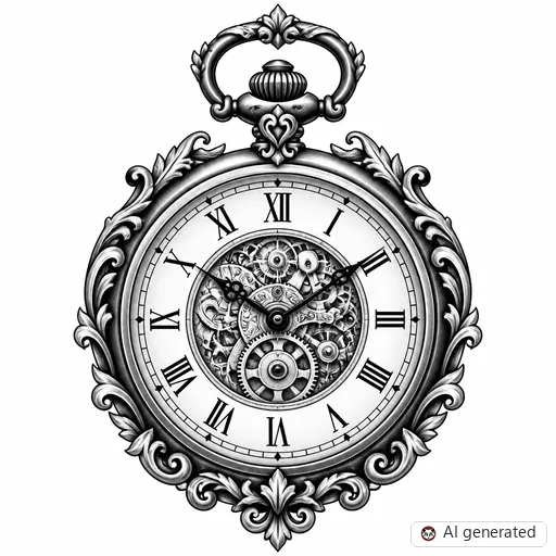 Clock tattoo design in Black & Grey style
