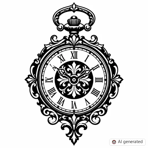 Clock tattoo design in Blackwork style