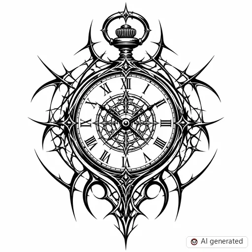 Clock tattoo design in Cybersigilism style