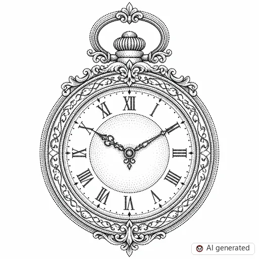 Clock tattoo design in Dotwork style