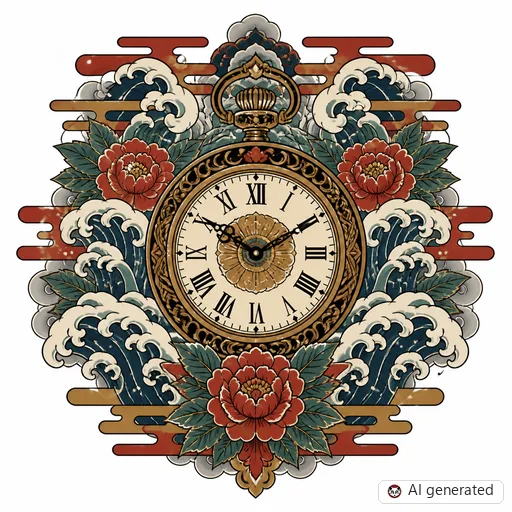 Uhr-Tattoo-Entwurf im Stil Japanisch (Irezumi)