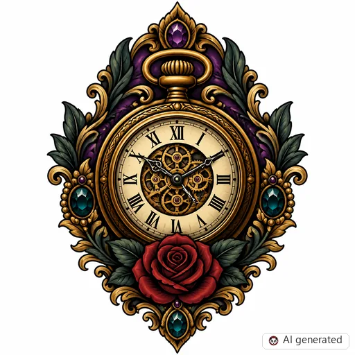 Uhr-Tattoo-Entwurf im Stil Neo-Traditional