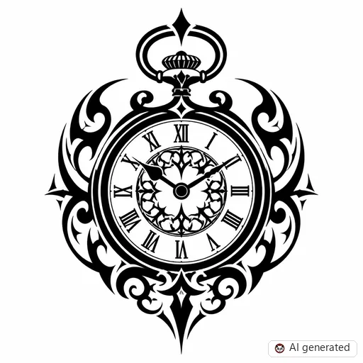 Clock tattoo design in Tribal style