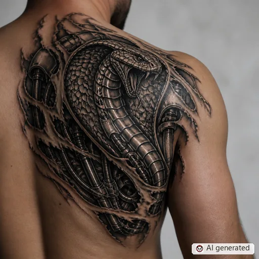 Cobra tattoo design in Biomechanical style
