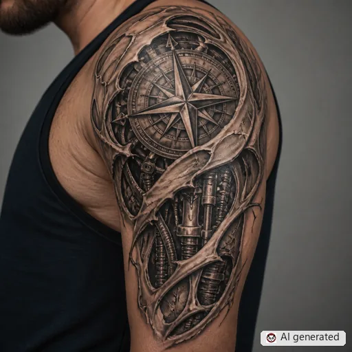 Compass tattoo design in Biomechanical style