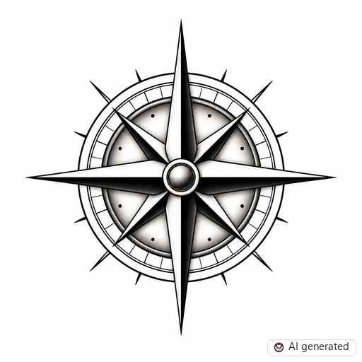 Compass tattoo design in Black & Grey style