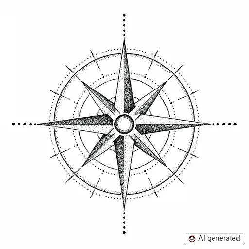 Compass tattoo design in Dotwork style