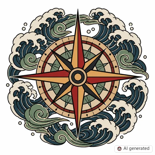 Kompass-Tattoo-Entwurf im Stil Japanisch (Irezumi)