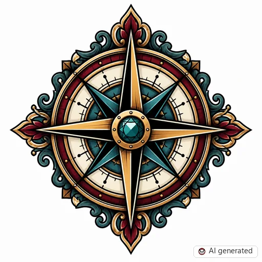 Kompass-Tattoo-Entwurf im Stil Neo-Traditional