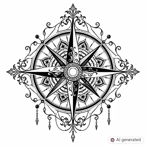 Compass tattoo design in Ornamental style