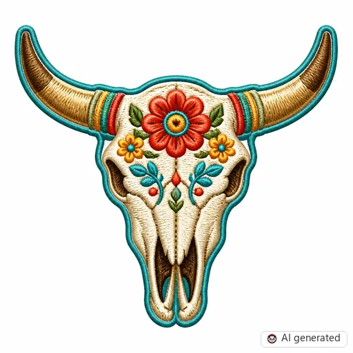 Diseño de tatuaje de Calavera de vaca en estilo Bordado