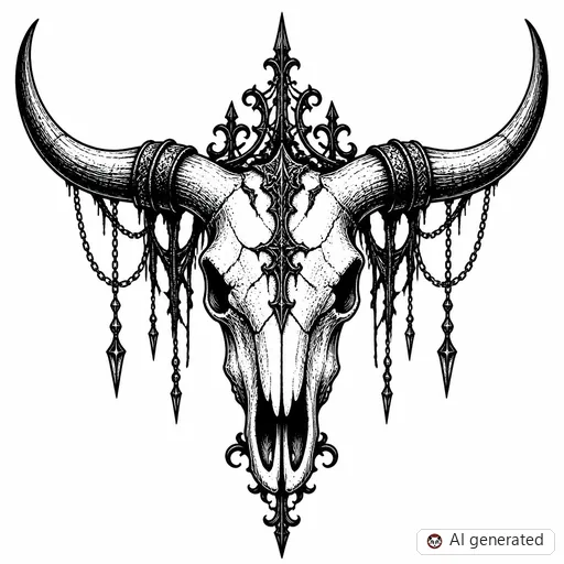 Disegno di tatuaggio Teschio di mucca in stile Gothic