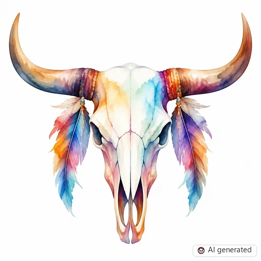Rinderschädel-Tattoo-Entwurf im Stil Watercolor