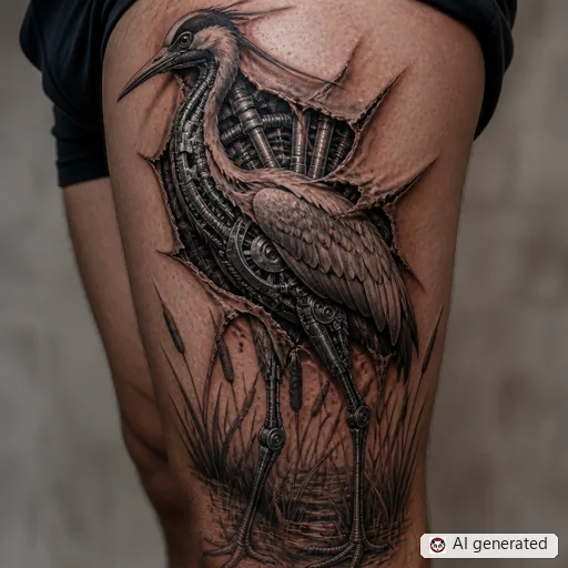 Crane tattoo design in Biomechanical style